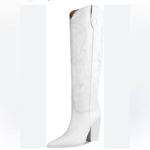 ISNOM Women's Western Boots Knee High Boots, Cowboy Cowgirl Embroidered Size 8